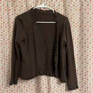 Brown cardigan with ruffled texture edges!!